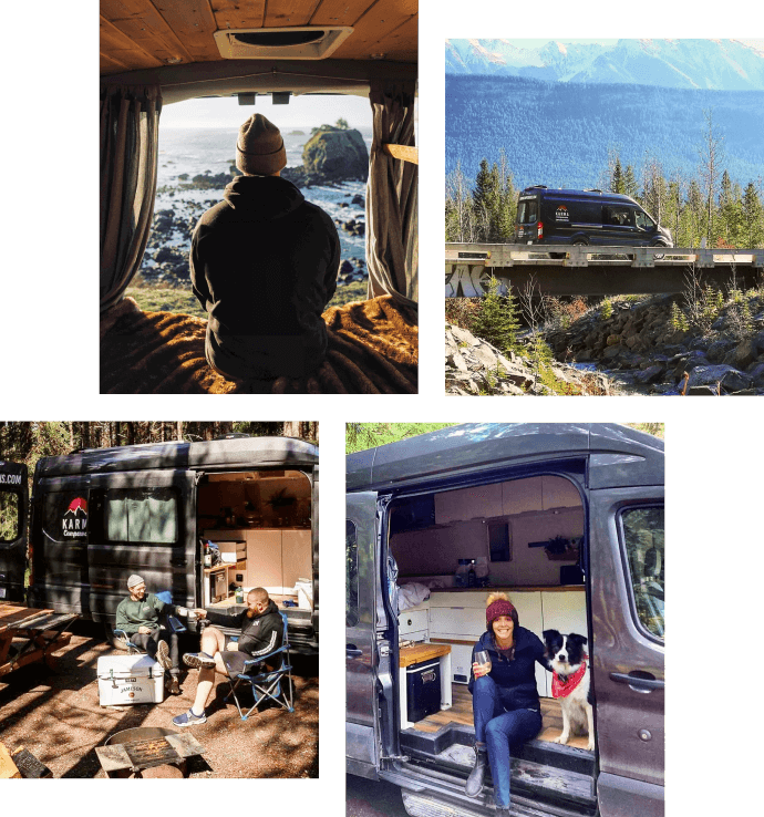 a collage of photos of people in camper vans