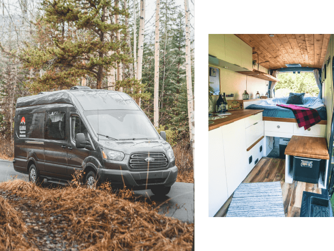 interior and exterior views of karma camper van
