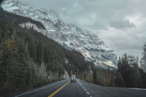 Karma Campervan driving in Banff National Park