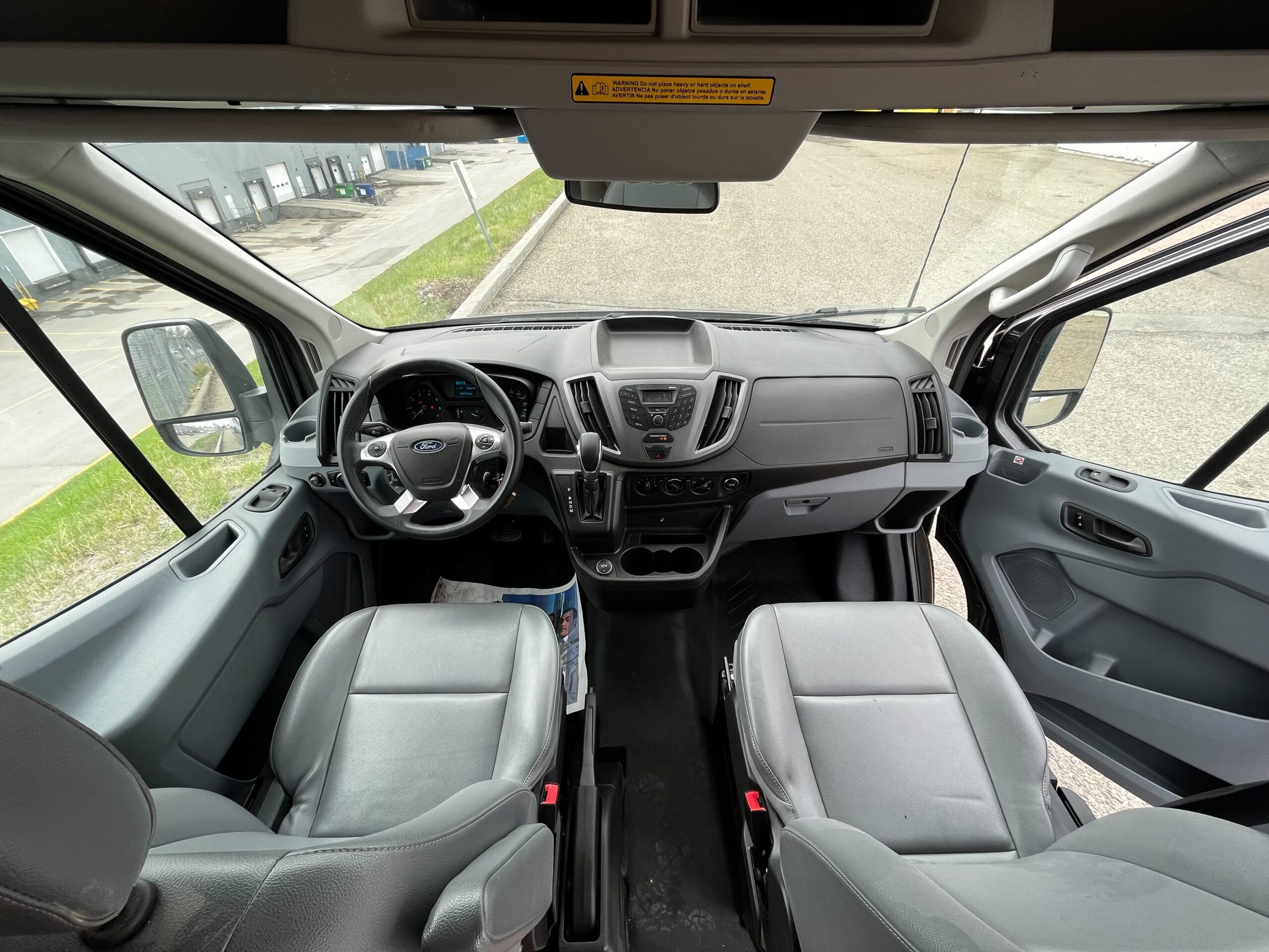 interior view of the front seats in a camper van