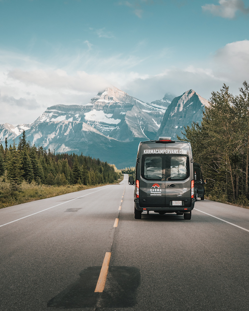 Karma Campervan driving in Canadian Rocky Mountains